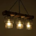 GloboStar® GLORA 201-0009 Vintage Κρεμαστό Φωτιστικό Ράγα Τρίφωτο 3 x E27 IP20 Μπεζ Ξύλο με Μαύρο Μέταλλο & Μελί Γυαλί - Μ50 x Π16 x Υ65cm - Image 2