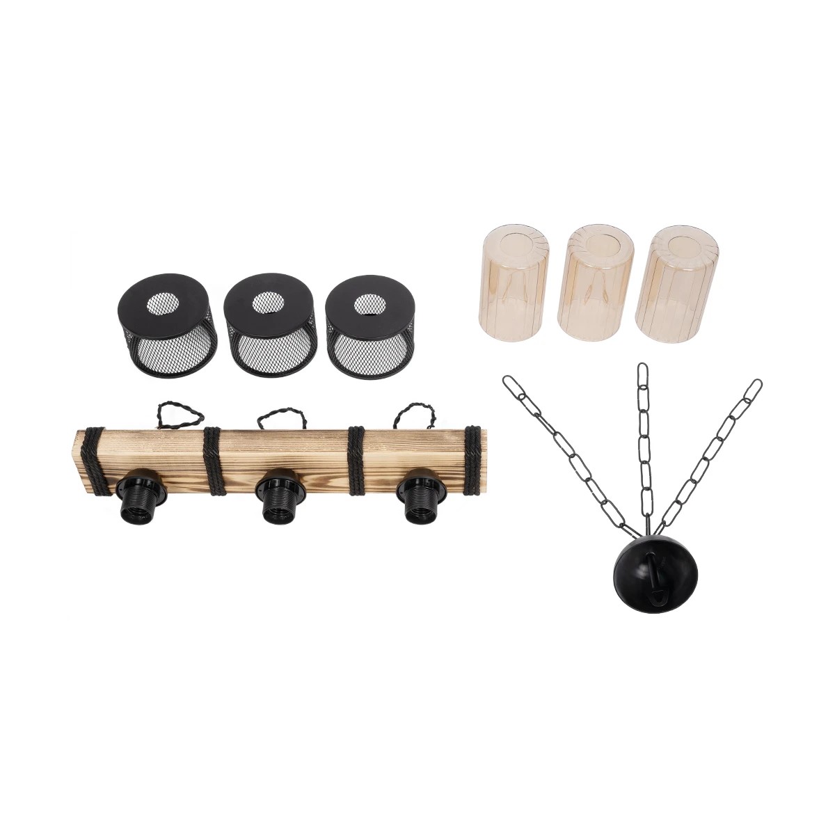 GloboStar® GLORA 201-0009 Vintage Κρεμαστό Φωτιστικό Ράγα Τρίφωτο 3 x E27 IP20 Μπεζ Ξύλο με Μαύρο Μέταλλο & Μελί Γυαλί - Μ50 x Π16 x Υ65cm - Image 9