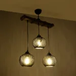 GloboStar® LUMA 201-0010 Vintage Κρεμαστό Φωτιστικό Ράγα Τρίφωτο 3 x E27 IP20 Μπεζ Ξύλο με Μαύρο Σχοινί - Μ50 x Π20 x Υ63cm