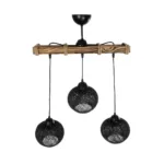 GloboStar® LUMA 201-0010 Vintage Κρεμαστό Φωτιστικό Ράγα Τρίφωτο 3 x E27 IP20 Μπεζ Ξύλο με Μαύρο Σχοινί - Μ50 x Π20 x Υ63cm - Image 4