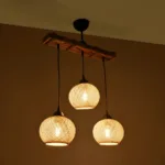 GloboStar® LUMA 201-0011 Vintage Κρεμαστό Φωτιστικό Ράγα Τρίφωτο 3 x E27 IP20 Μπεζ Ξύλο με Μπεζ Σχοινί - Μ50 x Π20 x Υ63cm
