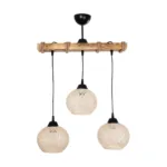 GloboStar® LUMA 201-0011 Vintage Κρεμαστό Φωτιστικό Ράγα Τρίφωτο 3 x E27 IP20 Μπεζ Ξύλο με Μπεζ Σχοινί - Μ50 x Π20 x Υ63cm - Image 2