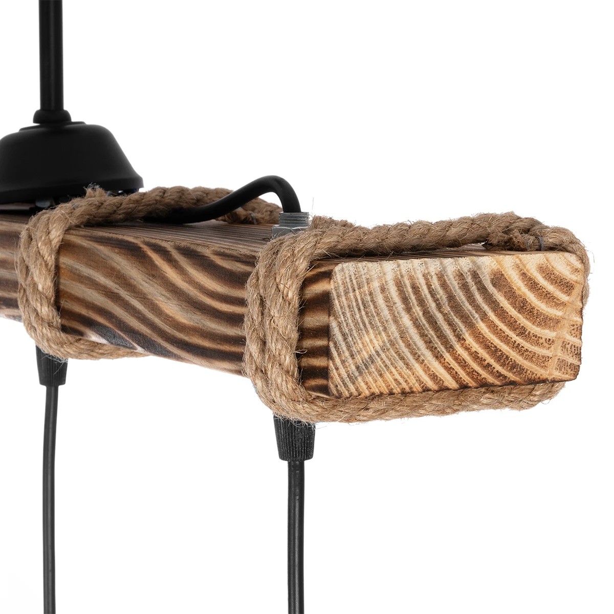 GloboStar® LUMA 201-0011 Vintage Κρεμαστό Φωτιστικό Ράγα Τρίφωτο 3 x E27 IP20 Μπεζ Ξύλο με Μπεζ Σχοινί - Μ50 x Π20 x Υ63cm - Image 6