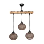 GloboStar® LUMA 201-0012 Vintage Κρεμαστό Φωτιστικό Ράγα Τρίφωτο 3 x E27 IP20 Μπεζ Ξύλο με Καφέ Σχοινί - Μ50 x Π20 x Υ63cm - Image 2