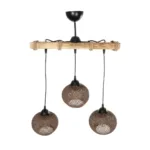 GloboStar® LUMA 201-0012 Vintage Κρεμαστό Φωτιστικό Ράγα Τρίφωτο 3 x E27 IP20 Μπεζ Ξύλο με Καφέ Σχοινί - Μ50 x Π20 x Υ63cm - Image 3