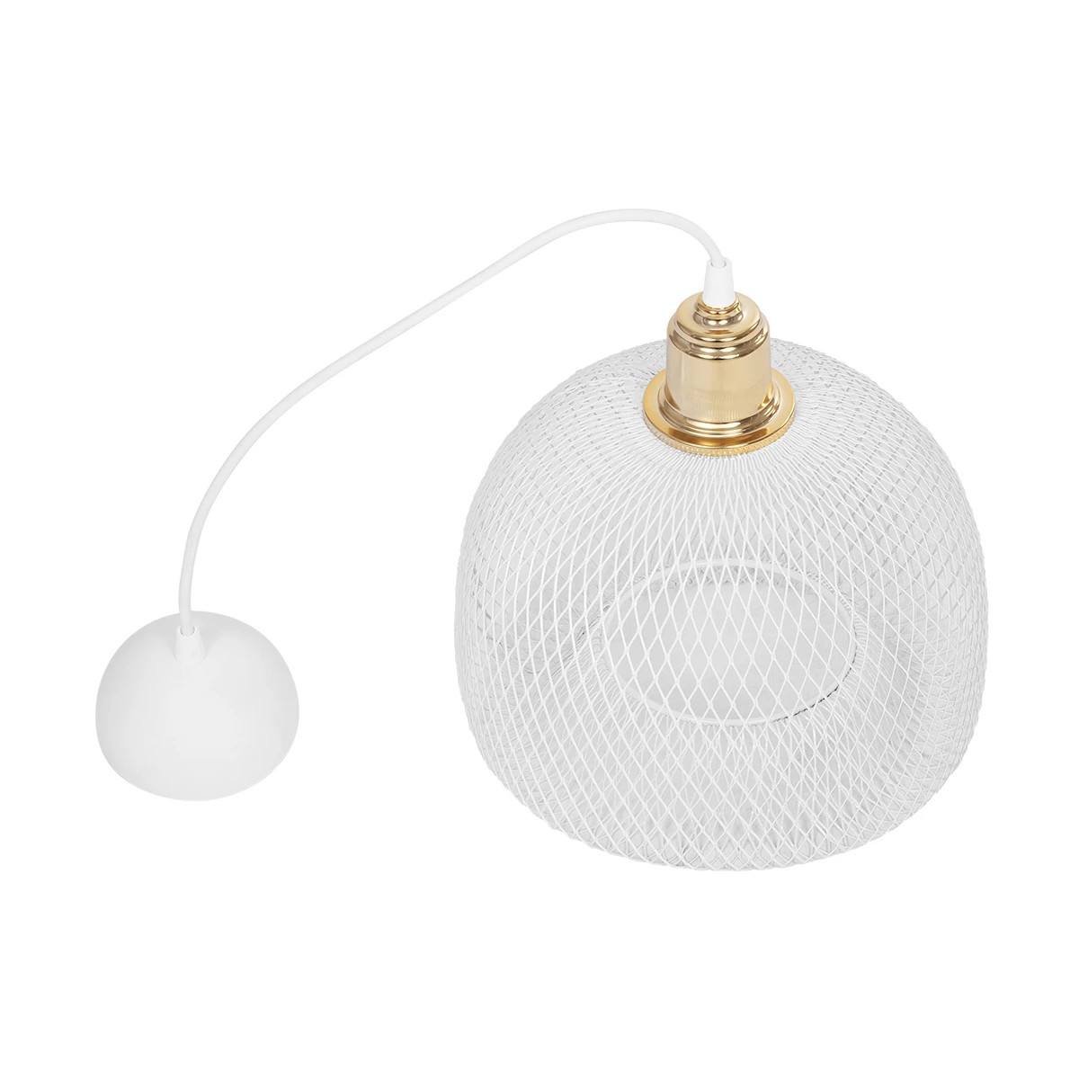 GloboStar® GLOZIA 201-0017 Μοντέρνο Κρεμαστό Φωτιστικό Πλέγμα Μονόφωτο 1 x E27 IP20 Λευκό & Χρυσό Μέταλλο - Μ26x Π26 x Υ70cm - Image 10