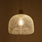 GloboStar® GLOZIA 201-0017 Μοντέρνο Κρεμαστό Φωτιστικό Πλέγμα Μονόφωτο 1 x E27 IP20 Λευκό & Χρυσό Μέταλλο - Μ26x Π26 x Υ70cm - Image 2