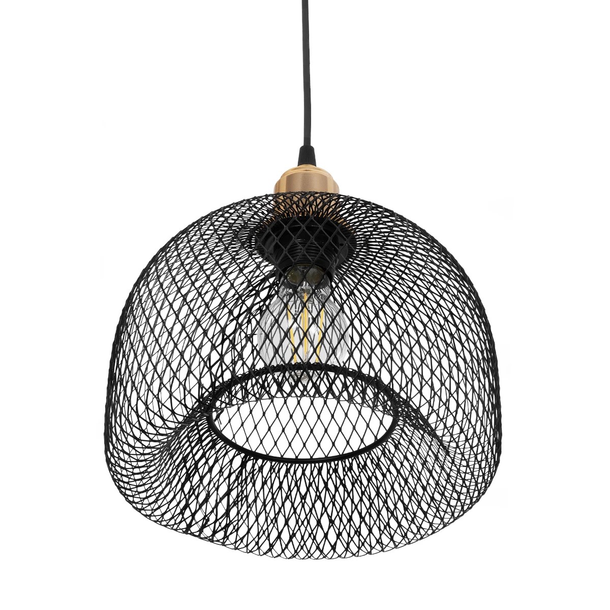 GloboStar® GLOZIA 201-0018 Μοντέρνο Κρεμαστό Φωτιστικό Πλέγμα Μονόφωτο 1 x E27 IP20 Μαύρο & Χρυσό Μέταλλο - Μ26 x Π26 x Υ70cm - Image 5