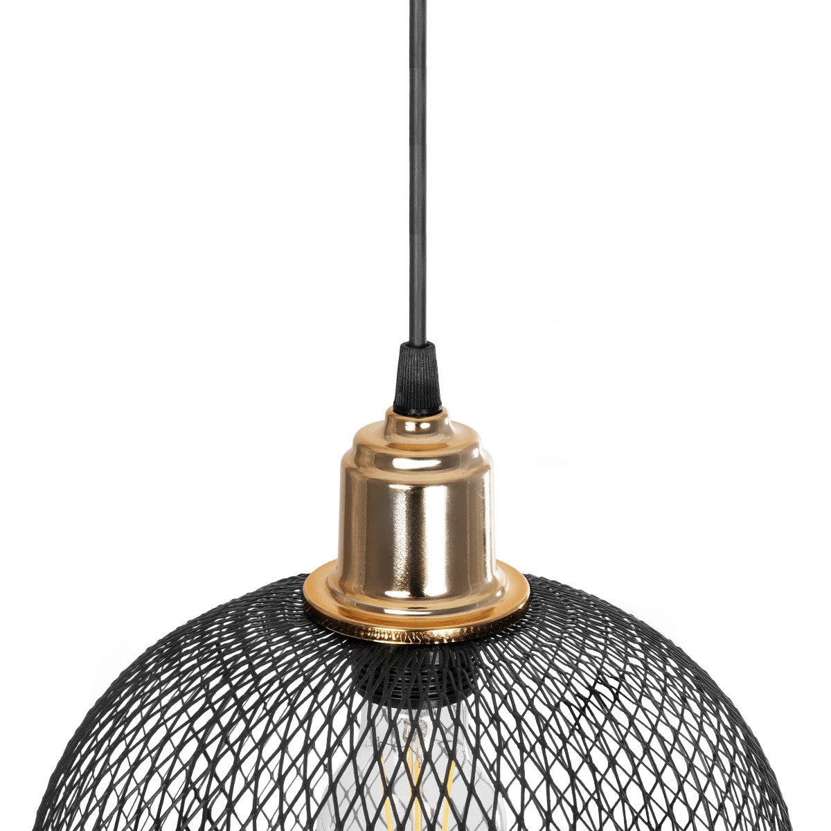 GloboStar® GLOZIA 201-0018 Μοντέρνο Κρεμαστό Φωτιστικό Πλέγμα Μονόφωτο 1 x E27 IP20 Μαύρο & Χρυσό Μέταλλο - Μ26 x Π26 x Υ70cm - Image 8