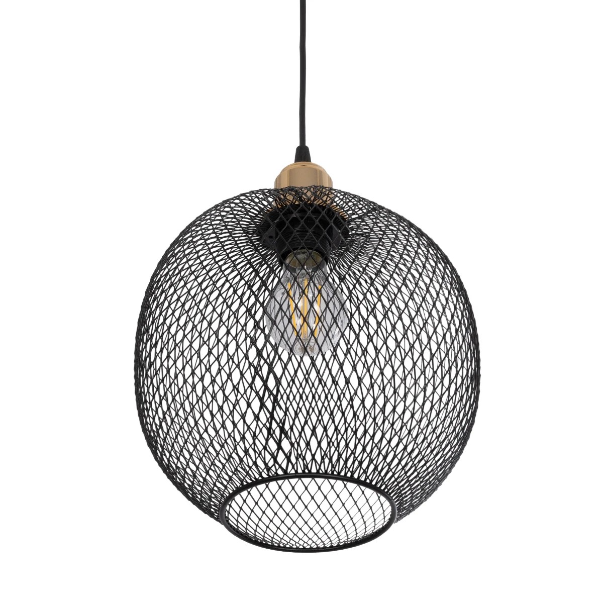 GloboStar® SOLUX 201-0019 Μοντέρνο Κρεμαστό Φωτιστικό Πλέγμα Μονόφωτο 1 x E27 IP20 Μαύρο & Χάλκινο Μέταλλο - Μ26 x Π26 x Υ70cm - Image 5