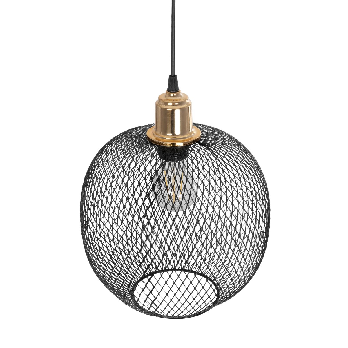 GloboStar® SOLUX 201-0019 Μοντέρνο Κρεμαστό Φωτιστικό Πλέγμα Μονόφωτο 1 x E27 IP20 Μαύρο & Χάλκινο Μέταλλο - Μ26 x Π26 x Υ70cm - Image 6