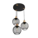 GloboStar® VIVIDUS 201-0020 Vintage Κρεμαστό Φωτιστικό Πλέγμα Τρίφωτο 3 x E27 IP20 Μαύρο και Χρυσό Μέταλλο - Μ32 x Π32 x Υ70cm - Image 4