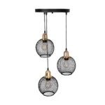 GloboStar® VIVIDUS 201-0020 Vintage Κρεμαστό Φωτιστικό Πλέγμα Τρίφωτο 3 x E27 IP20 Μαύρο και Χρυσό Μέταλλο - Μ32 x Π32 x Υ70cm - Image 5