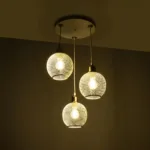 GloboStar® VIVIDUS 201-0021 Vintage Κρεμαστό Φωτιστικό Πλέγμα Τρίφωτο 3 x E27 IP20 Λευκό και Χρυσό Μέταλλο - Μ32 x Π32 x Υ70cm - Image 2