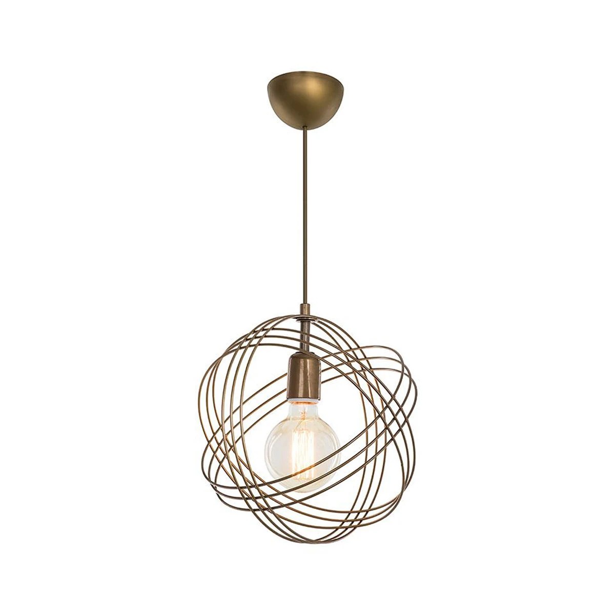 GloboStar® GLOWN 201-0022 Μοντέρνο Κρεμαστό Φωτιστικό Πλέγμα Μονόφωτο 1 x E27 IP20 Χρυσό Μέταλλο - Μ30 x Π30 x Υ70cm