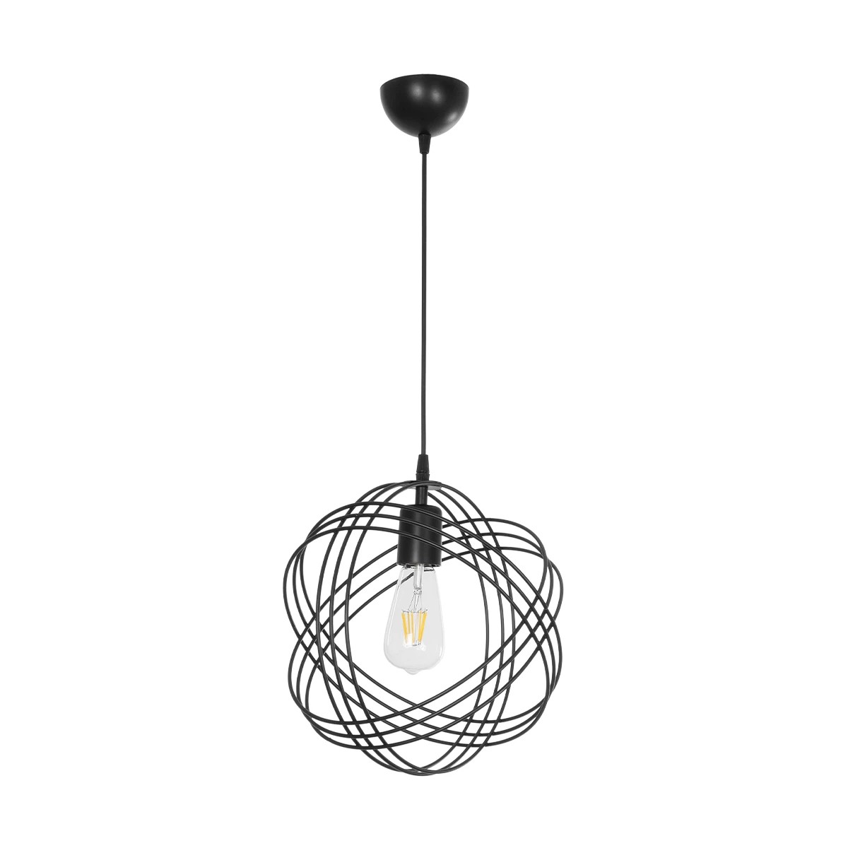 GloboStar® GLOWN 201-0023 Μοντέρνο Κρεμαστό Φωτιστικό Πλέγμα Μονόφωτο 1 x E27 IP20 Μαύρο & Χάλκινο Μέταλλο - Μ30x Π30 x Υ70cm - Image 3