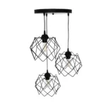 GloboStar® DAZLA 201-0024 Vintage Κρεμαστό Φωτιστικό Πλέγμα Τρίφωτο 3 x E27 IP20 Μαύρο Μέταλλο - Μ32 x Π32 x Υ70cm - Image 5