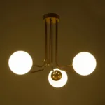 GloboStar® SHINY 201-0028 Vintage Φωτιστικό Οροφής Μπάλα Τρίφωτο 3 x E27 IP20 Χρυσό Μέταλλο με Γαλακτερή Μπάλα - Μ35 x Π35 x Υ60cm - Image 2
