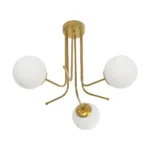 GloboStar® SHINY 201-0028 Vintage Φωτιστικό Οροφής Μπάλα Τρίφωτο 3 x E27 IP20 Χρυσό Μέταλλο με Γαλακτερή Μπάλα - Μ35 x Π35 x Υ60cm - Image 4