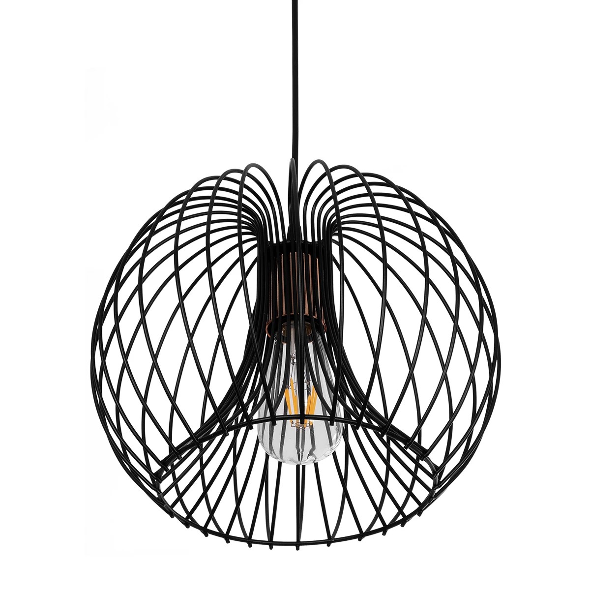 GloboStar® GLOWIA 201-0032 Μοντέρνο Κρεμαστό Φωτιστικό Πλέγμα Μονόφωτο 1 x E27 IP20 Μαύρο Μέταλλο - Μ26 x Π26 x Υ70cm - Image 5