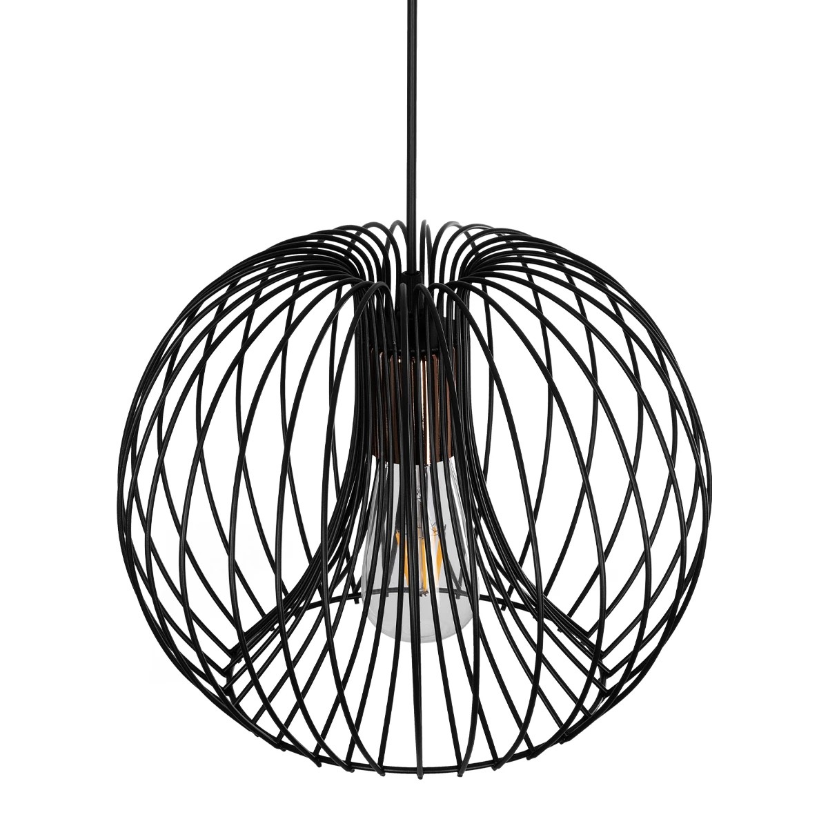 GloboStar® GLOWIA 201-0032 Μοντέρνο Κρεμαστό Φωτιστικό Πλέγμα Μονόφωτο 1 x E27 IP20 Μαύρο Μέταλλο - Μ26 x Π26 x Υ70cm - Image 6