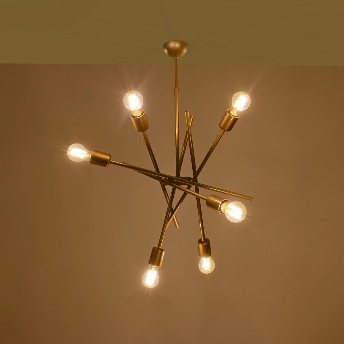 GloboStar® SUNFY 201-0033 Μοντέρνο Κρεμαστό Φωτιστικό Πλέγμα Πολύφωτο 6 x E27 IP20 Μπρονζέ Μέταλλο - Μ60 x Π70 x Υ60cm - Image 2