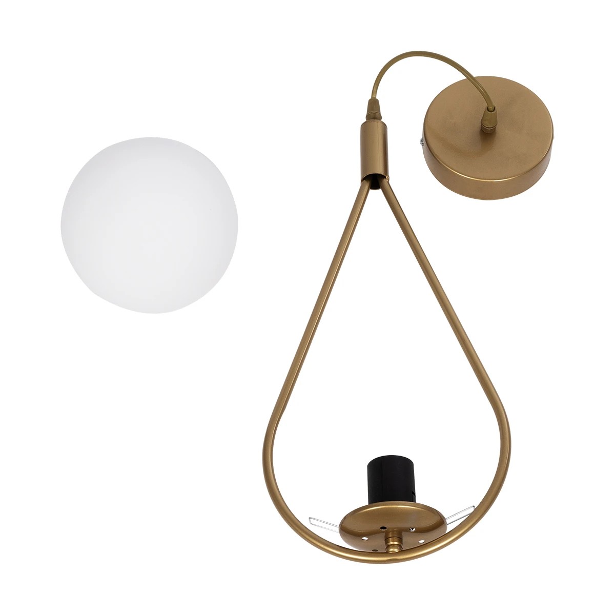 GloboStar® DROP 201-0034 Vintage Κρεμαστό Φωτιστικό Μπάλα Μονόφωτο 1 x E27 IP20 Χρυσό Μέταλλο με Γαλακτερή Μπάλα - Μ20 x Π15 x Υ47cm - Image 10