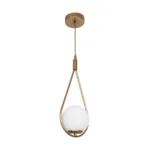GloboStar® DROP 201-0034 Vintage Κρεμαστό Φωτιστικό Μπάλα Μονόφωτο 1 x E27 IP20 Χρυσό Μέταλλο με Γαλακτερή Μπάλα - Μ20 x Π15 x Υ47cm - Image 3