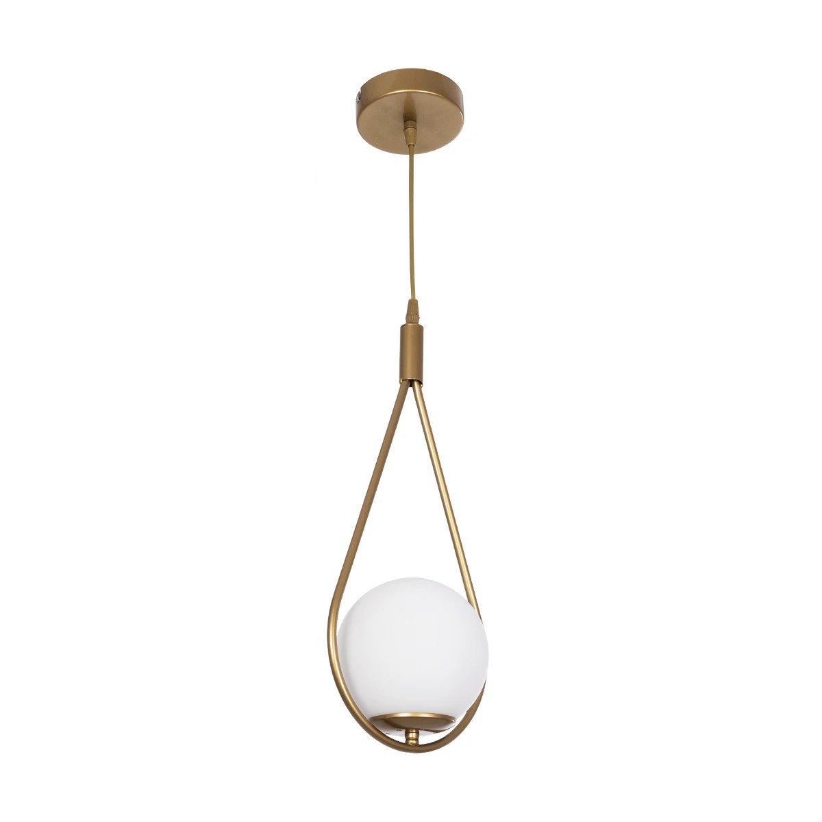 GloboStar® DROP 201-0034 Vintage Κρεμαστό Φωτιστικό Μπάλα Μονόφωτο 1 x E27 IP20 Χρυσό Μέταλλο με Γαλακτερή Μπάλα - Μ20 x Π15 x Υ47cm - Image 3
