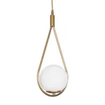 GloboStar® DROP 201-0034 Vintage Κρεμαστό Φωτιστικό Μπάλα Μονόφωτο 1 x E27 IP20 Χρυσό Μέταλλο με Γαλακτερή Μπάλα - Μ20 x Π15 x Υ47cm - Image 4