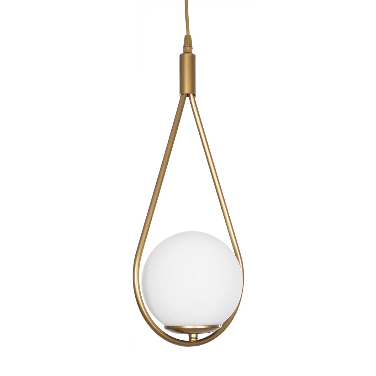 GloboStar® DROP 201-0034 Vintage Κρεμαστό Φωτιστικό Μπάλα Μονόφωτο 1 x E27 IP20 Χρυσό Μέταλλο με Γαλακτερή Μπάλα - Μ20 x Π15 x Υ47cm - Image 4