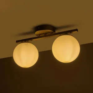 GloboStar® LUCENA 201-0035 Vintage Φωτιστικό Οροφής Ράγα Δίφωτο 2 x E27 IP20 Χρυσό Μεταλλό με Γαλακτερή Μπάλα - Μ50 x Π20 x Υ25cm