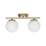 GloboStar® LUCENA 201-0035 Vintage Φωτιστικό Οροφής Ράγα Δίφωτο 2 x E27 IP20 Χρυσό Μεταλλό με Γαλακτερή Μπάλα - Μ50 x Π20 x Υ25cm - Image 2