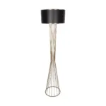 GloboStar® NOVA 201-0041 Μοντέρνο Επιδαπέδιο Φωτιστικό 1 x E27 IP20 Χρυσό Μεταλλό με Μαύρο Ύφασμα - Μ38 x Π38 x Υ155cm - Image 3