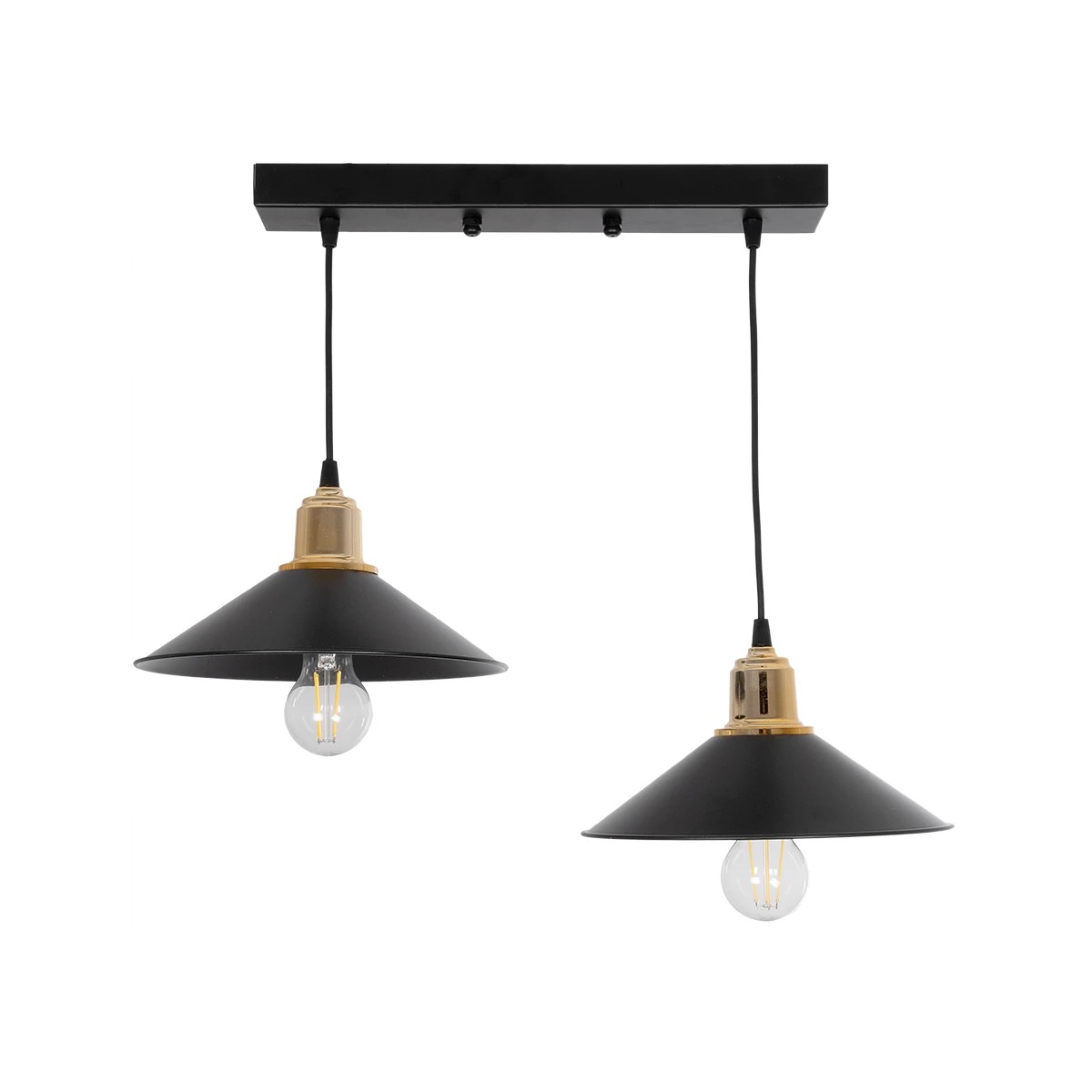 GloboStar® LUCANA 201-00043 Vintage Κρεμαστό Φωτιστικό Ράγα Vintage Δίφωτο 2 x E27 IP20 Mεταλλικό Μαύρο - Μ40 x Π25 x Υ75cm - Image 3