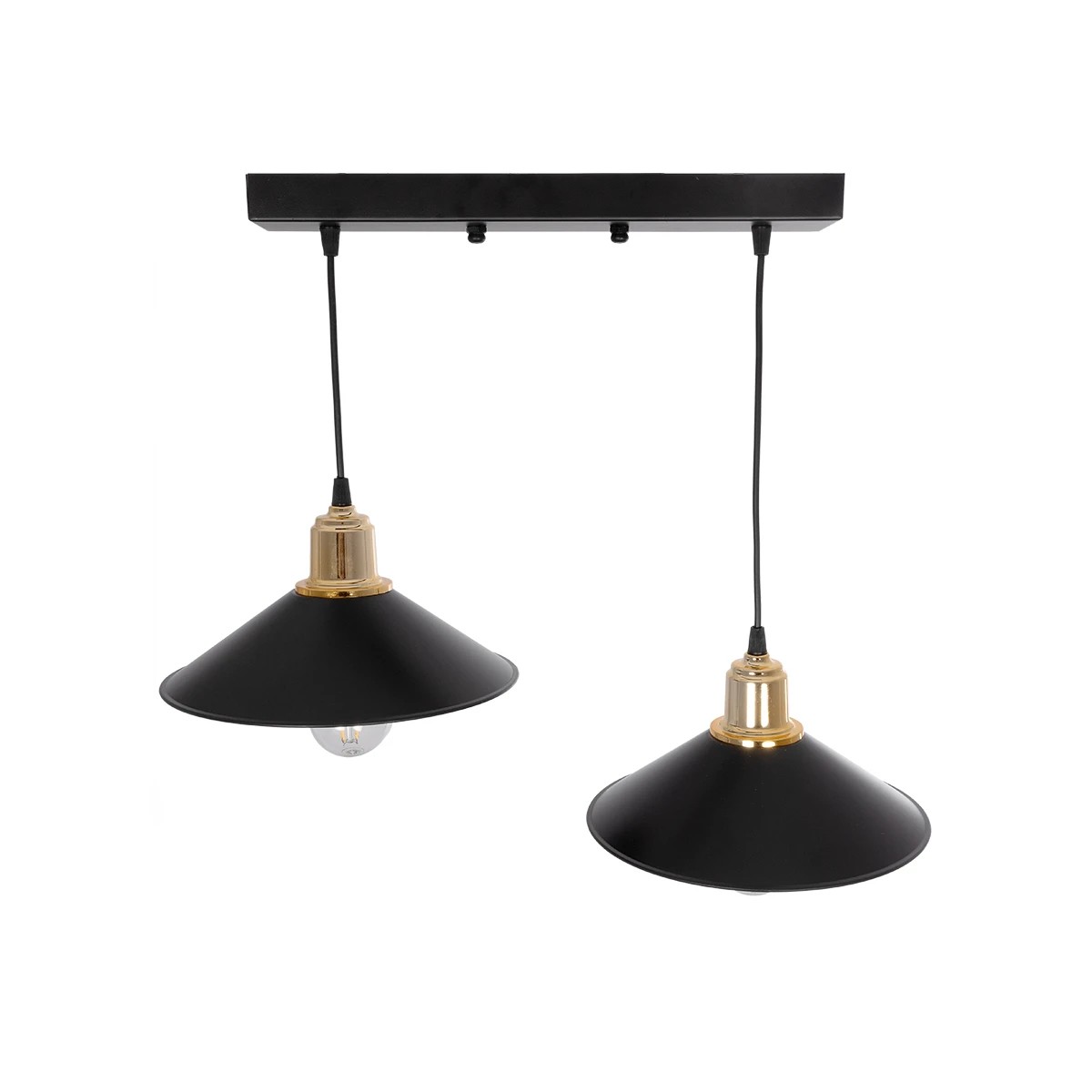 GloboStar® LUCANA 201-00043 Vintage Κρεμαστό Φωτιστικό Ράγα Vintage Δίφωτο 2 x E27 IP20 Mεταλλικό Μαύρο - Μ40 x Π25 x Υ75cm - Image 5