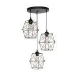 GloboStar® RAYLO 201-0048 Vintage Κρεμαστό Φωτιστικό Πλέγμα Τριφωτο 3 x E27 IP20 Mεταλλικό Μαύρο με Μπεζ Σχοινί - Μ30 x Π30 x Υ70cm - Image 3