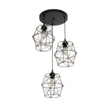 GloboStar® RAYLO 201-0048 Vintage Κρεμαστό Φωτιστικό Πλέγμα Τριφωτο 3 x E27 IP20 Mεταλλικό Μαύρο με Μπεζ Σχοινί - Μ30 x Π30 x Υ70cm - Image 4