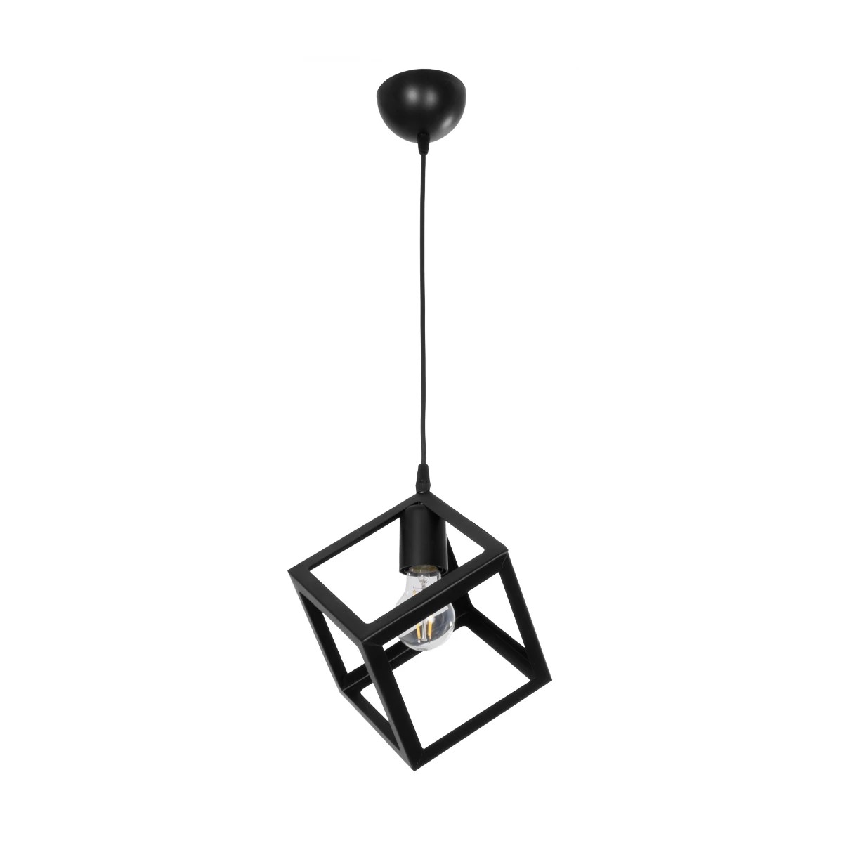 GloboStar® DISE 201-0049 Μοντέρνο Κρεμαστό Φωτιστικό Κύβος Μονόφωτο 1 x E27 IP20 Μαύρο Μέταλλο - Μ18 x Π18 x Υ68cm - Image 3