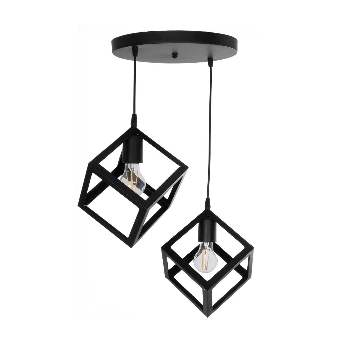 GloboStar® DISE 201-0050 Μοντέρνο Κρεμαστό Φωτιστικό Κύβος Δίφωτο 2 x E27 IP20 Μαύρο Μέταλλο - Μ30 x Π30 x Υ70cm - Image 3