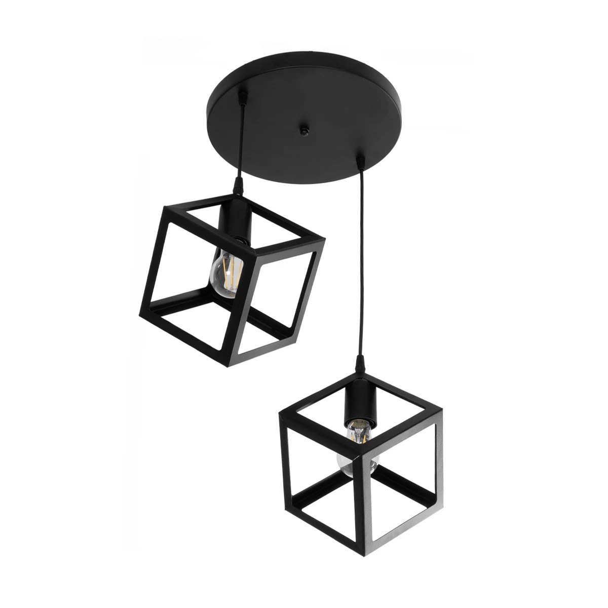 GloboStar® DISE 201-0050 Μοντέρνο Κρεμαστό Φωτιστικό Κύβος Δίφωτο 2 x E27 IP20 Μαύρο Μέταλλο - Μ30 x Π30 x Υ70cm - Image 4