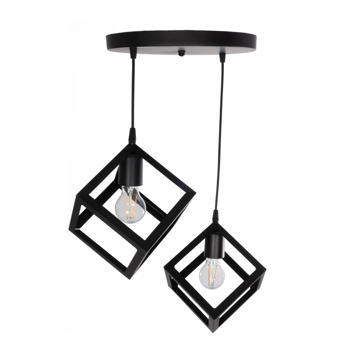 GloboStar® DISE 201-0050 Μοντέρνο Κρεμαστό Φωτιστικό Κύβος Δίφωτο 2 x E27 IP20 Μαύρο Μέταλλο - Μ30 x Π30 x Υ70cm - Image 5