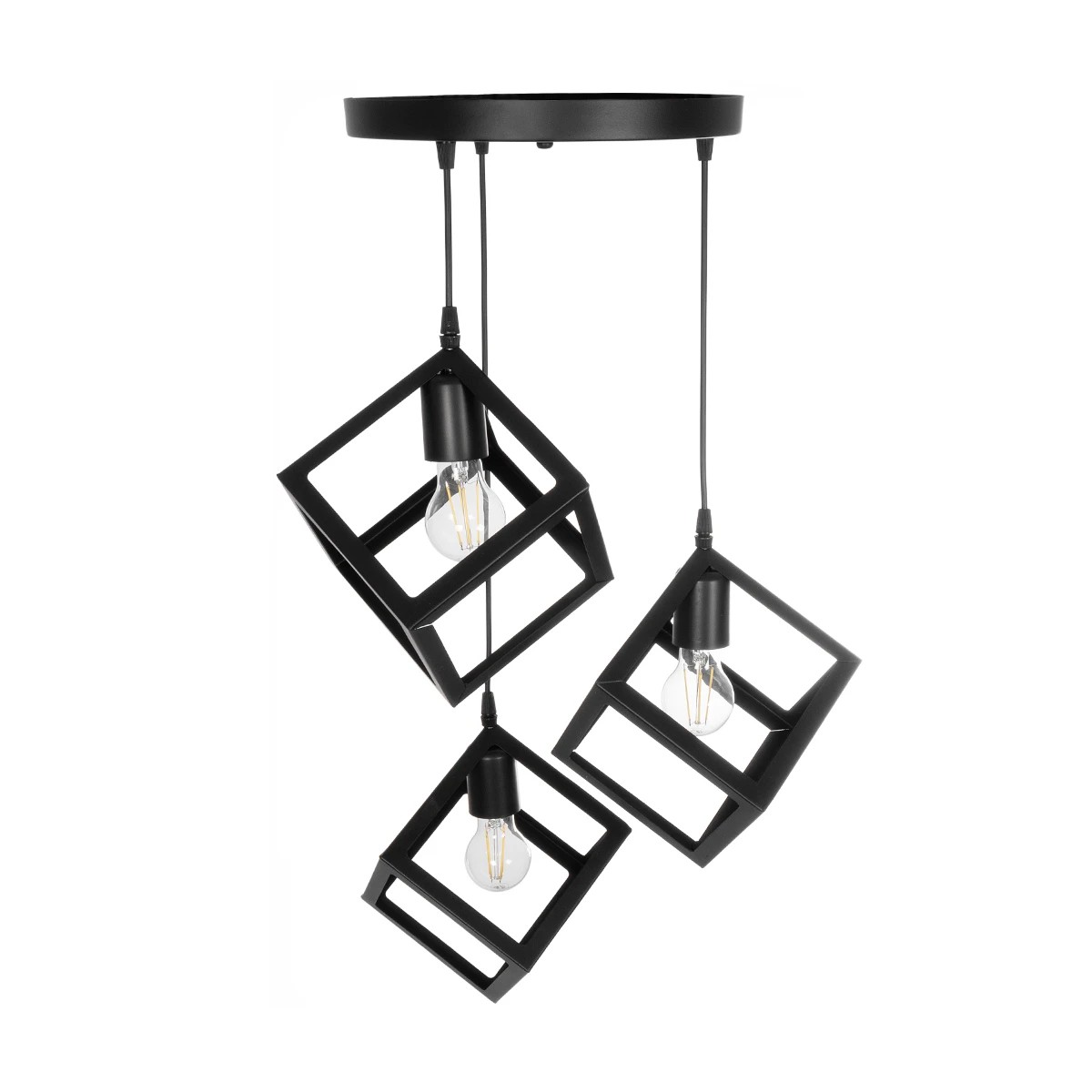 GloboStar® DISE 201-0051 Μοντέρνο Κρεμαστό Φωτιστικό Κύβος Τρίφωτο 3 x E27 IP20 Μαύρο Μέταλλο - Φ40 x Υ90cm - Image 5