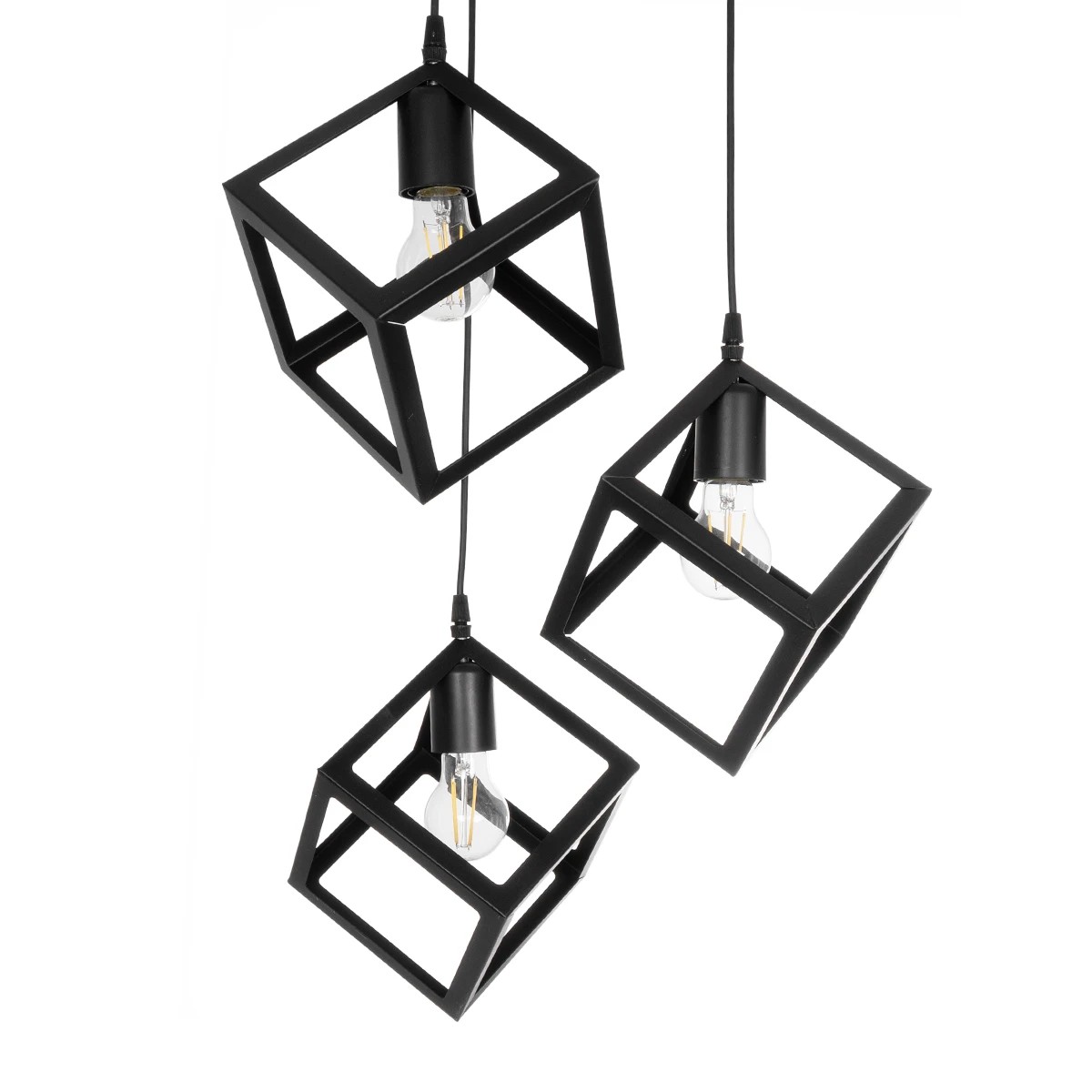 GloboStar® DISE 201-0051 Μοντέρνο Κρεμαστό Φωτιστικό Κύβος Τρίφωτο 3 x E27 IP20 Μαύρο Μέταλλο - Φ40 x Υ90cm - Image 6