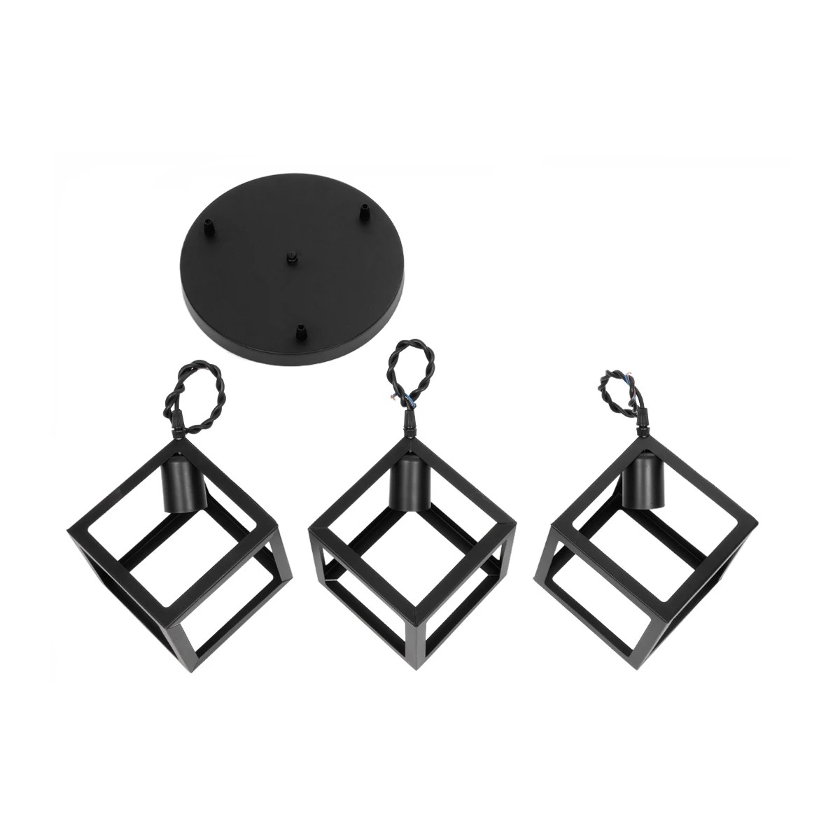 GloboStar® DISE 201-0051 Μοντέρνο Κρεμαστό Φωτιστικό Κύβος Τρίφωτο 3 x E27 IP20 Μαύρο Μέταλλο - Φ40 x Υ90cm - Image 9