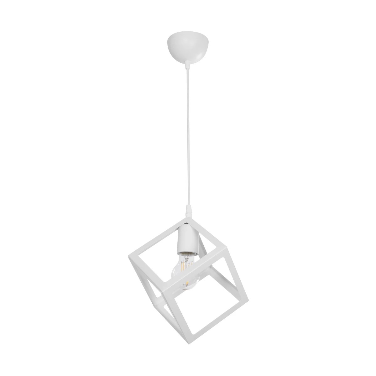 GloboStar® DISE 201-0052 Μοντέρνο Κρεμαστό Φωτιστικό Κύβος Μονόφωτο 1 x E27 IP20 Λευκό Μέταλλο - Μ18 x Π18 x Υ68cm - Image 3