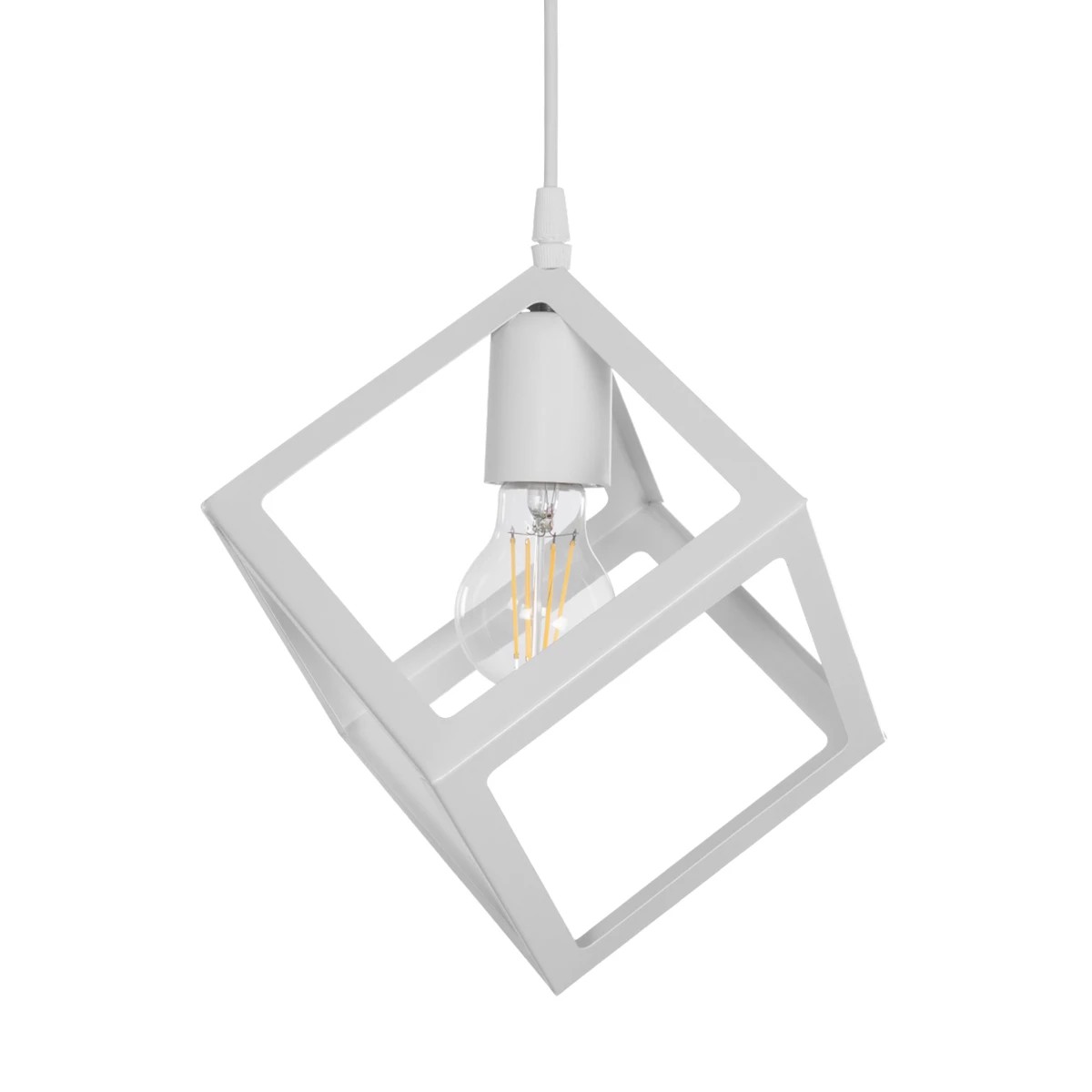 GloboStar® DISE 201-0052 Μοντέρνο Κρεμαστό Φωτιστικό Κύβος Μονόφωτο 1 x E27 IP20 Λευκό Μέταλλο - Μ18 x Π18 x Υ68cm - Image 4