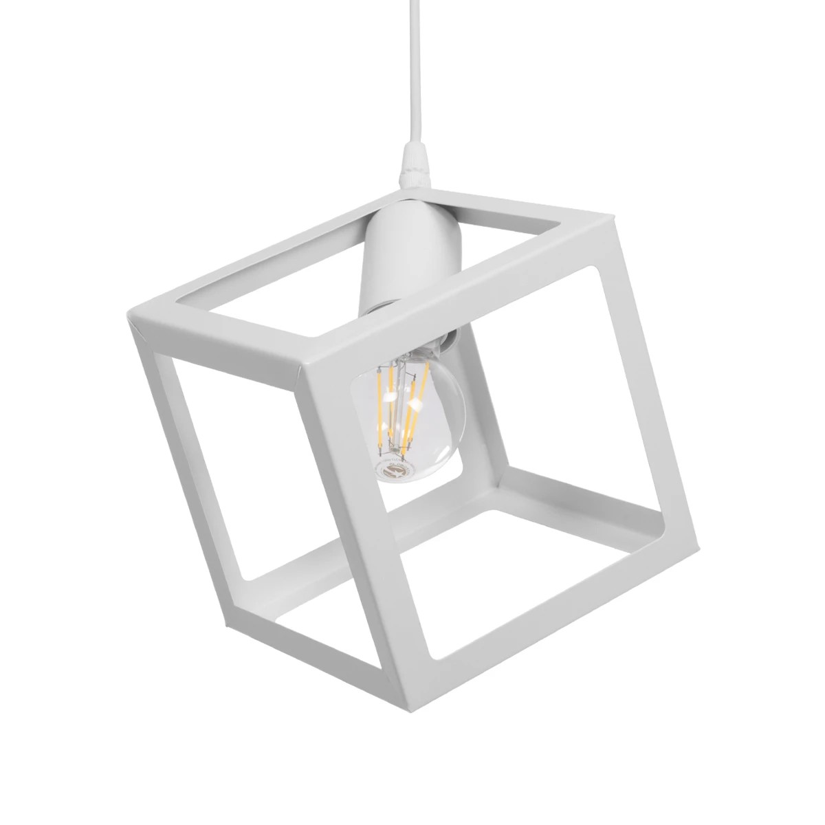 GloboStar® DISE 201-0052 Μοντέρνο Κρεμαστό Φωτιστικό Κύβος Μονόφωτο 1 x E27 IP20 Λευκό Μέταλλο - Μ18 x Π18 x Υ68cm - Image 5