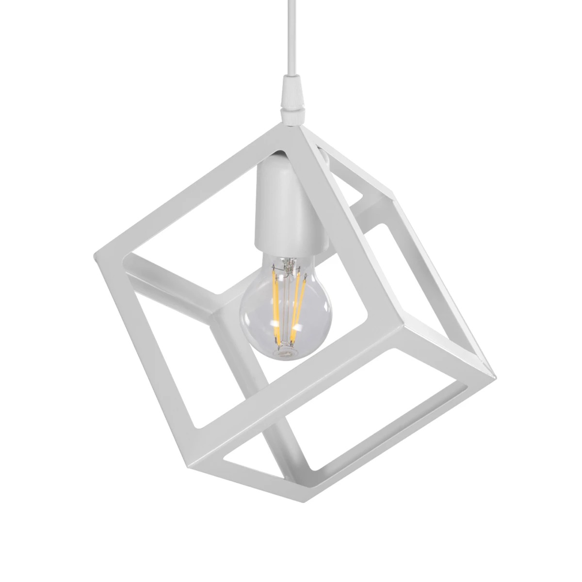 GloboStar® DISE 201-0052 Μοντέρνο Κρεμαστό Φωτιστικό Κύβος Μονόφωτο 1 x E27 IP20 Λευκό Μέταλλο - Μ18 x Π18 x Υ68cm - Image 6
