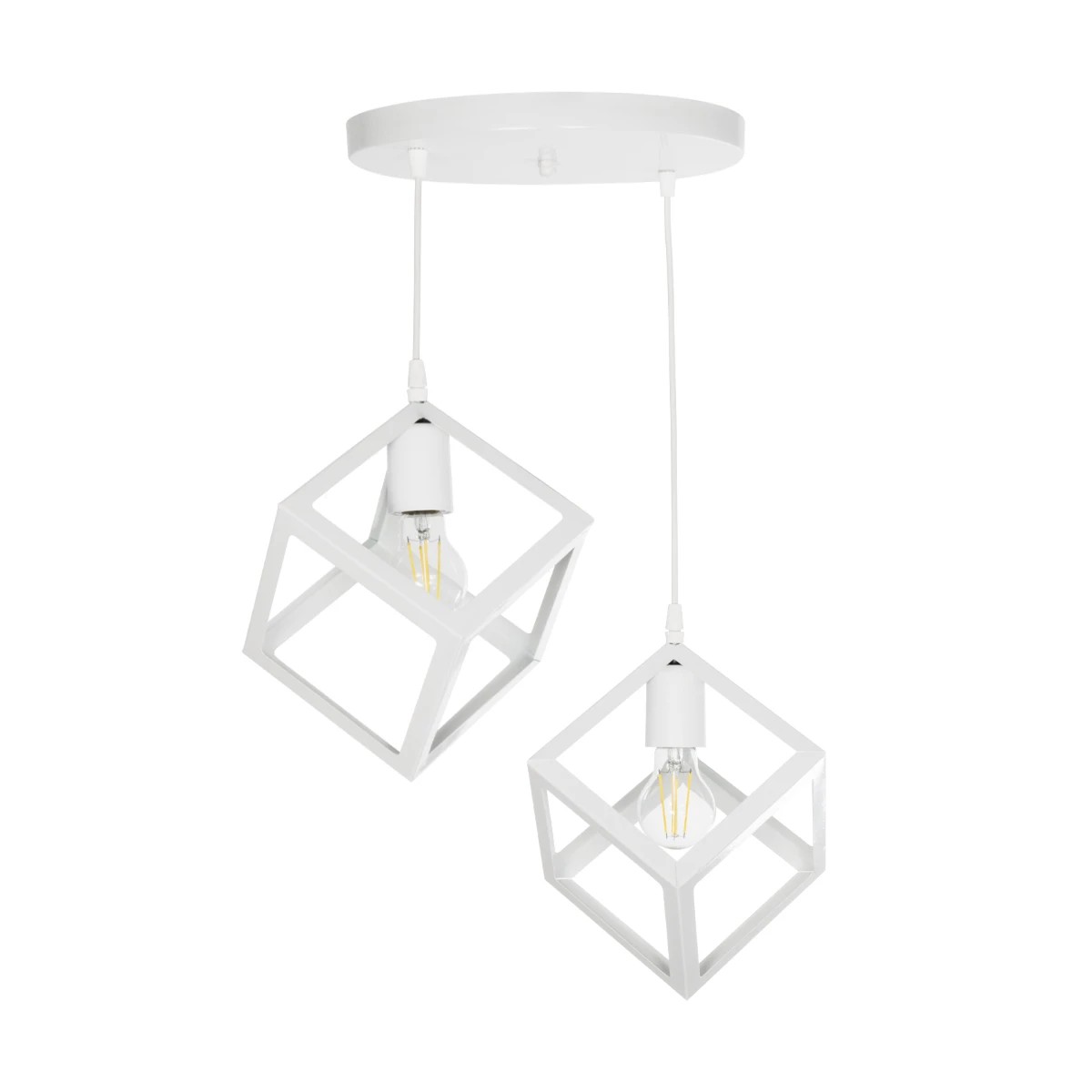GloboStar® DISE 201-0053 Μοντέρνο Κρεμαστό Φωτιστικό Κύβος Δίφωτο 2 x E27 IP20 Λευκό Μέταλλο - Μ30 x Π30 x Υ70cm - Image 3